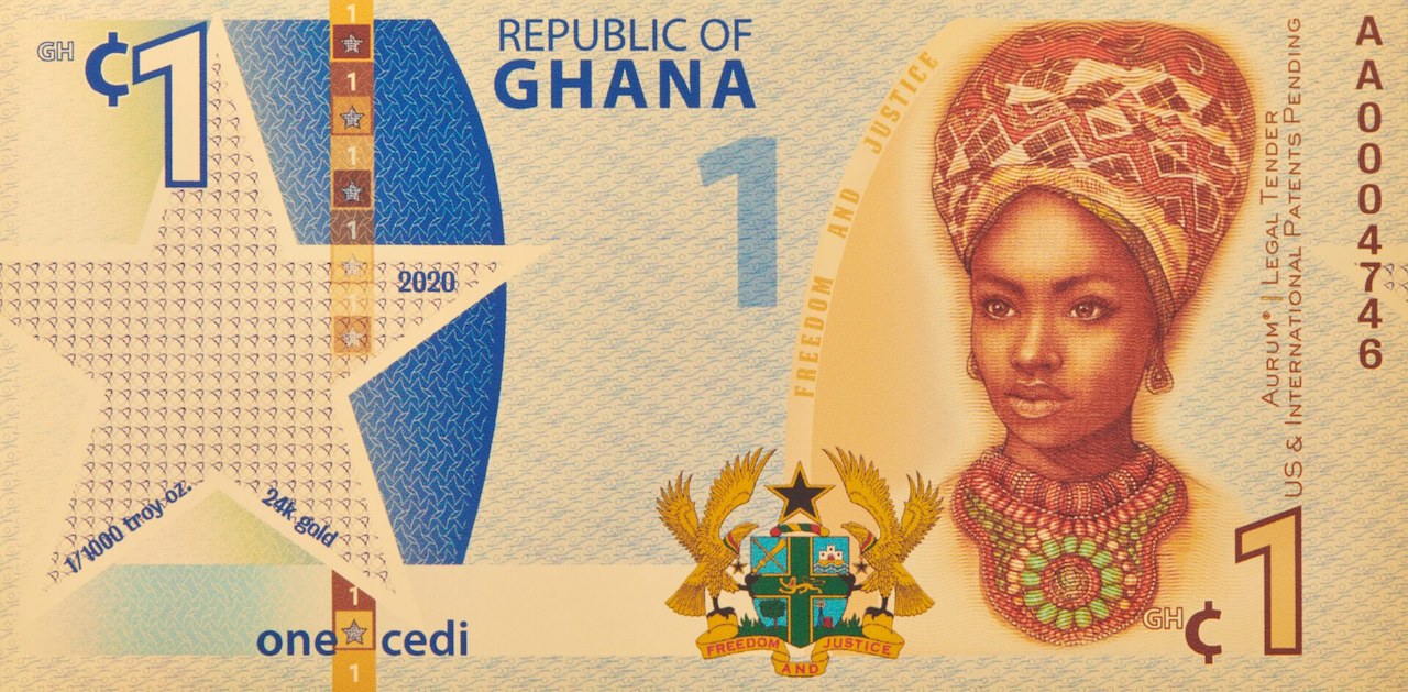 Republic of Ghana Freedom 1 Cedi Aurum® 24k Gold Bill