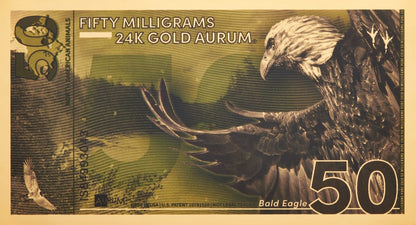 100 Stack of Bald Eagle Aurum® 50mg (each) 24k Gold Bills