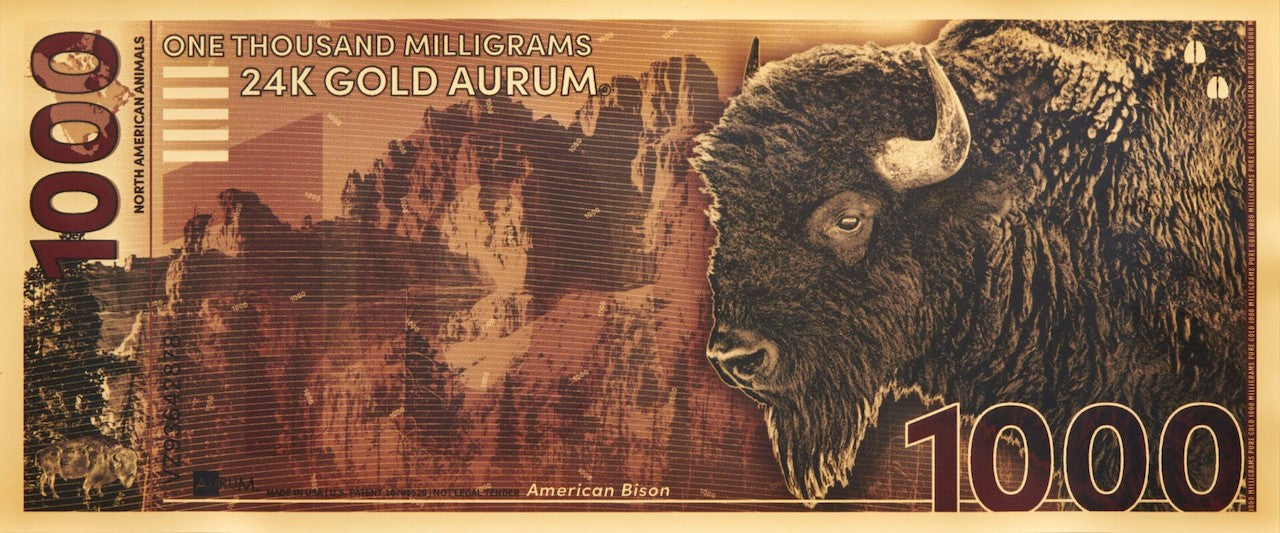 100 Stack of American Bison Aurum® 1000mg (each) 24k Gold Bill