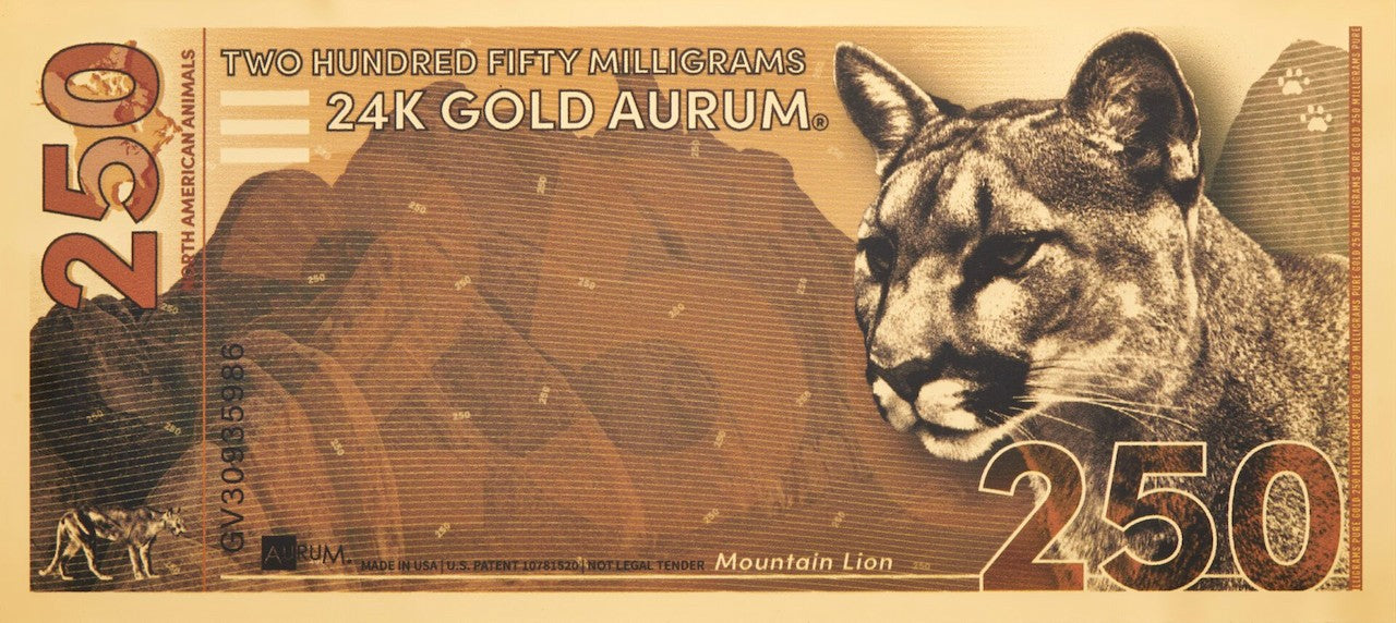 20 Stack of Mountain Lion Aurum® 250mg (each) 24k Gold Bills (any year)