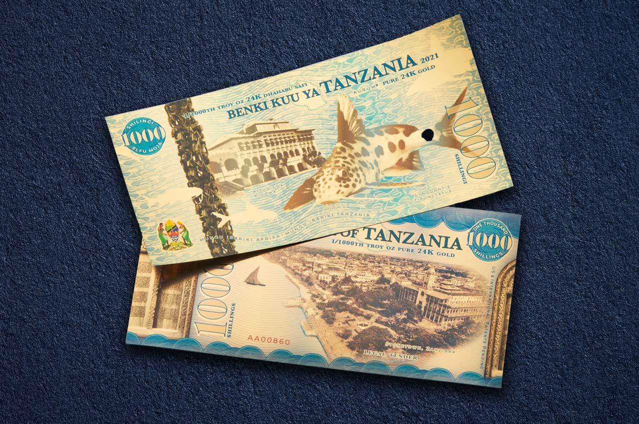 Tanzanian 1000 Shilling Kituo Cha Kigoma Aurum® 24k Gold Bill